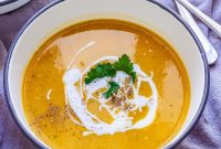 Creamy Roasted Sweet Potato Soup with Ginger and Thyme