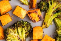 Crispy Roasted Broccoli with Maple-Sweet Potatoes