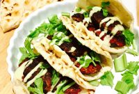 Beetroot and Halloumi Burgers on Flatbread with Tangy Slaw