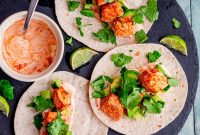 Crispy Air Fryer Tandoori Salmon Tacos with Cooling Yogurt Slaw