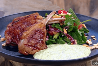 Grilled Lamb Chops with Coriander Sauce and Watermelon Salad