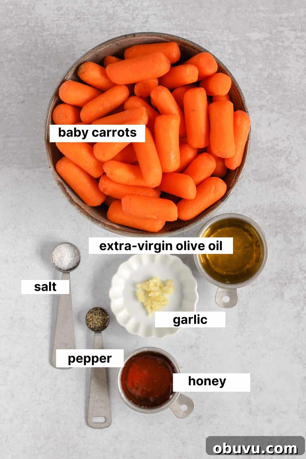Labeled ingredients for air fried baby carrots.