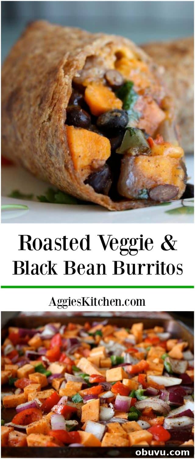 Savory sweet Roasted Veggie and Black Bean Burritos are a delicious vegetarian meal even meat lovers will enjoy! Savory sweet Roasted Veggie and Black Bean Burritos are a delicious vegetarian meal even meat lovers will enjoy!