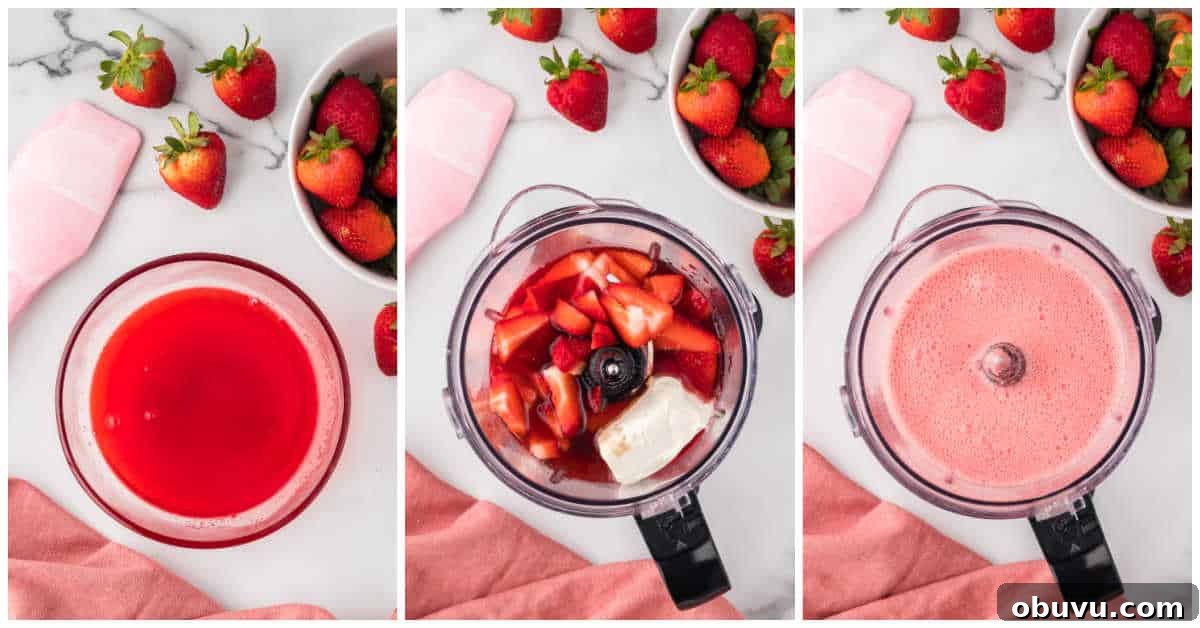 Collage of mixing ingredients the ingredients in a blender.