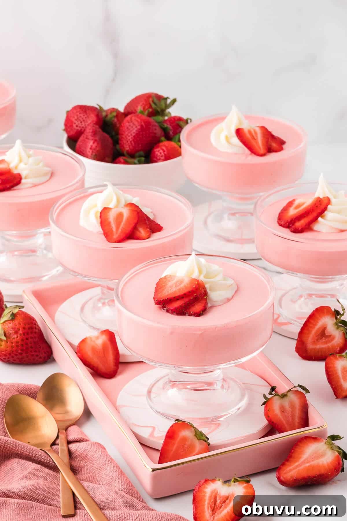 The recipe in parfait dessert dishes.