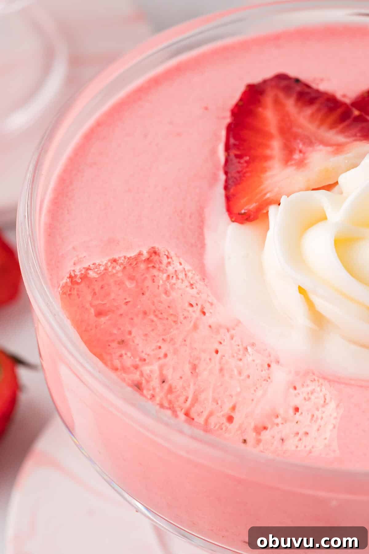 The recipe in a parfait dish with a bite out of it.