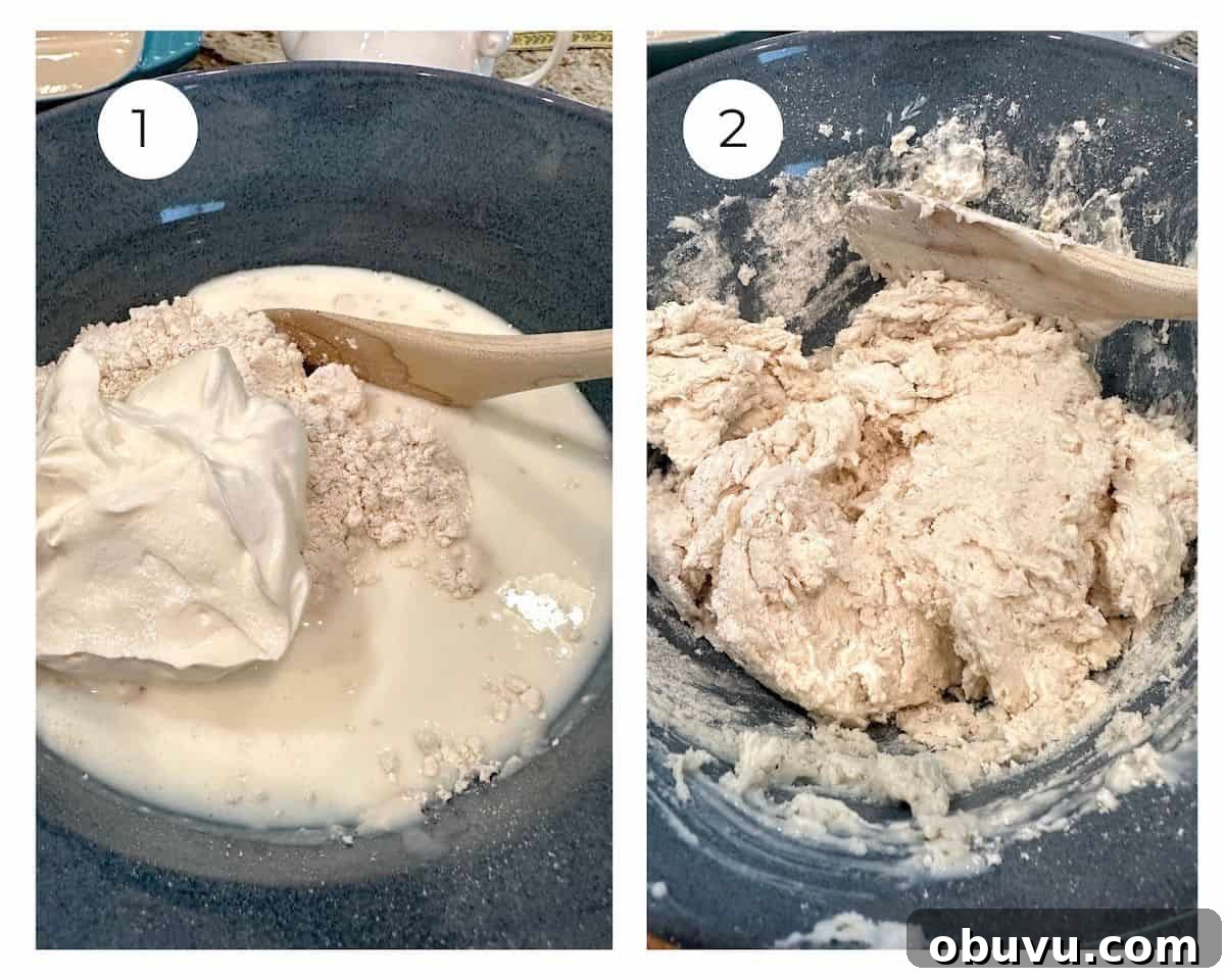 Flaky Buttermilk Biscuits Recipe for Perfect Homemade Biscuits 4 Biscuit ingredients in a bowl, and the dough blended together.