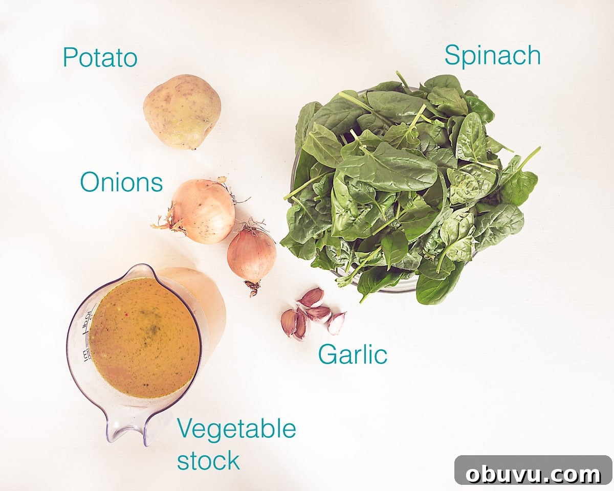 Creamy Vegan Spinach and Potato Soup Recipe 3 Ingredients Vegan spinach potato soup