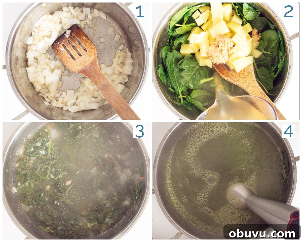 Creamy Vegan Spinach and Potato Soup Recipe 4 Preparation in 4 steps Vegan Spinach soup with fresh spinach