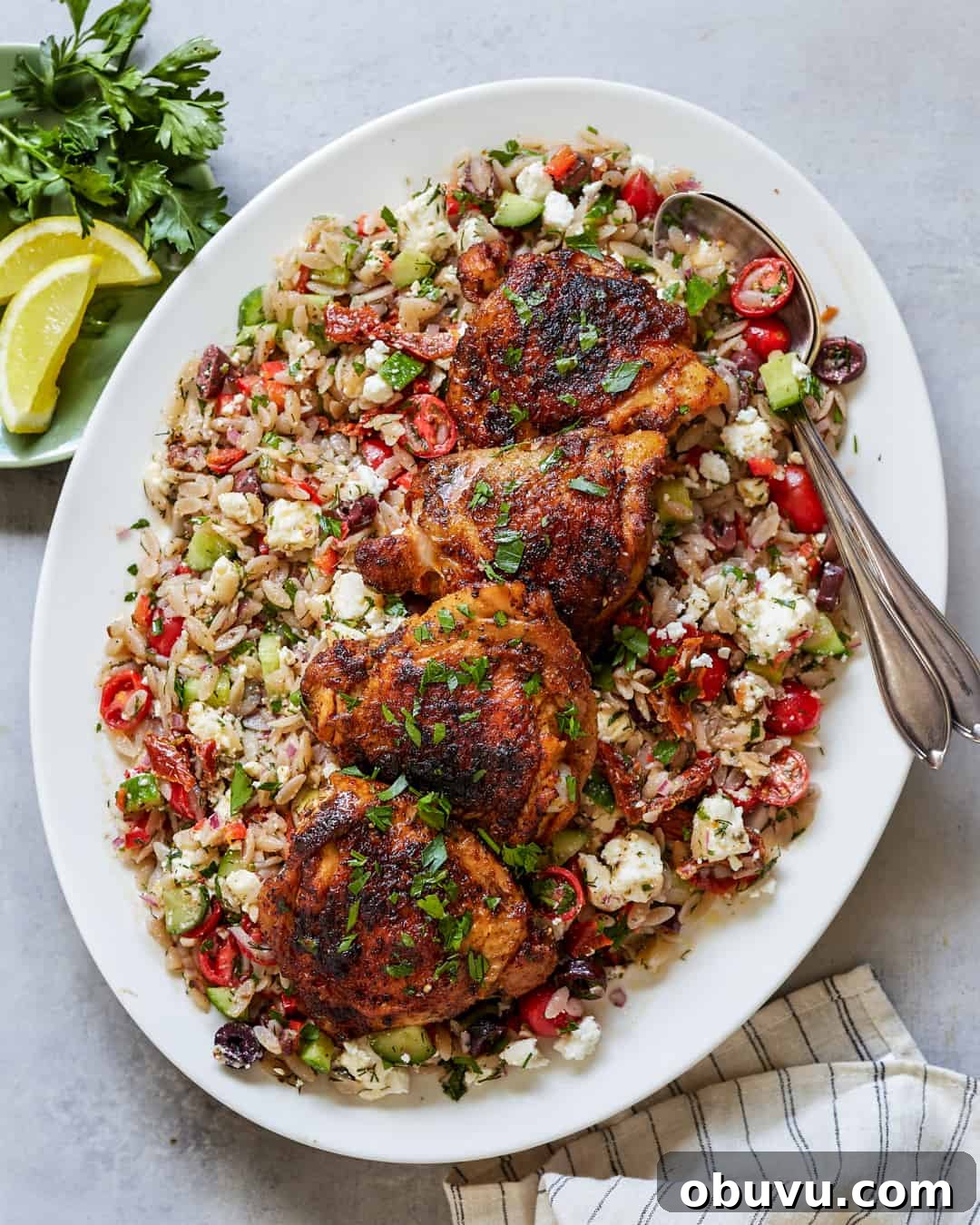 Mediterranean Orzo Salad with Pan-Roasted Chicken Thighs — Paleo & Gluten-Free 2 Mediterranean Orzo Salad with Pan-Roasted Chicken Thighs