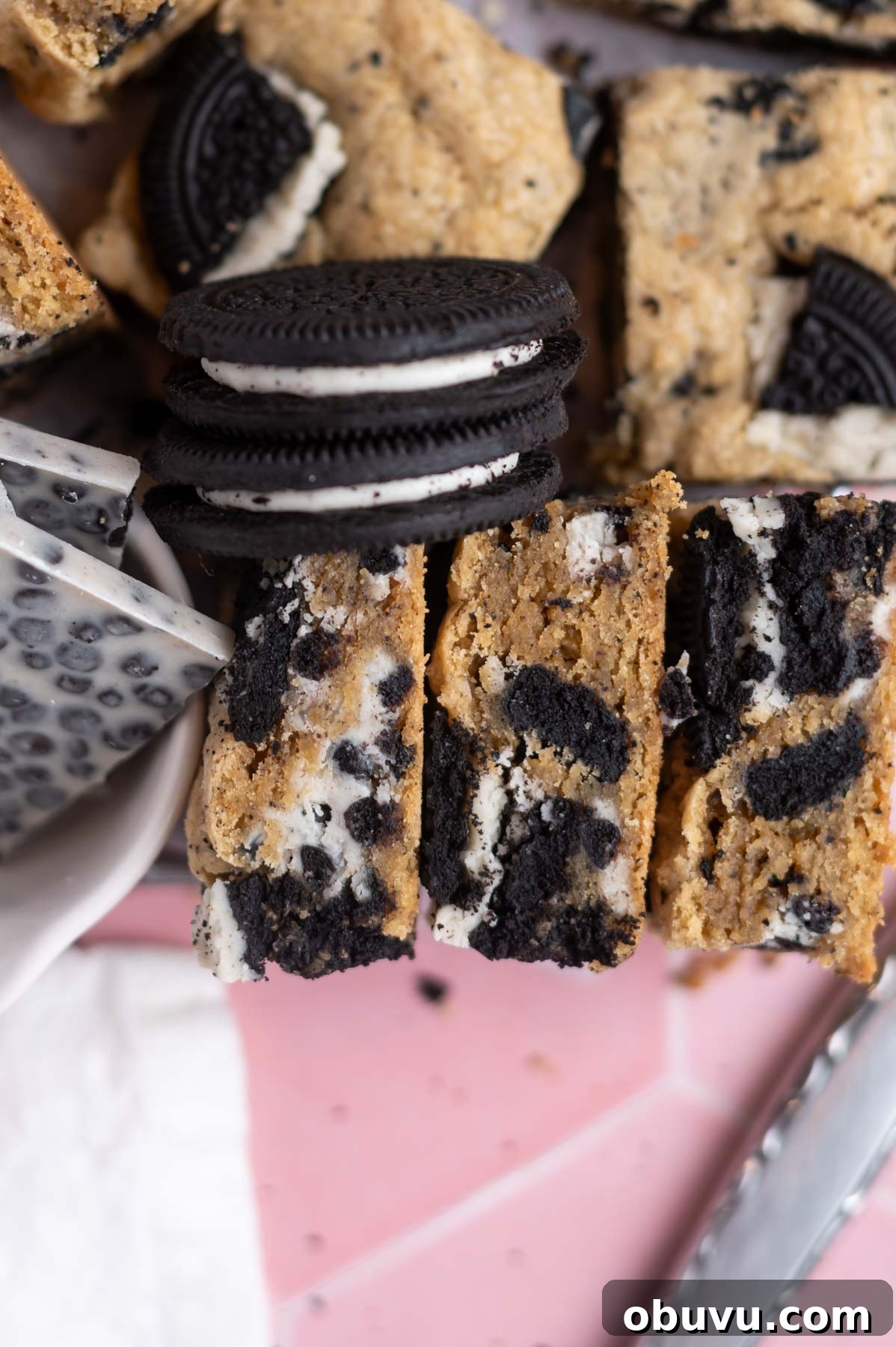 Soft Cookies and Cream Bars Recipe — Chewy & Irresistible 12 look at the inside texture of cookies and cream bars