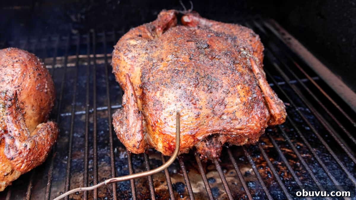 Smoked Whole Chicken Recipe: Juicy, Crispy Skin and Flavorful Smoke 8 Smoked chicken finished cooking on grill