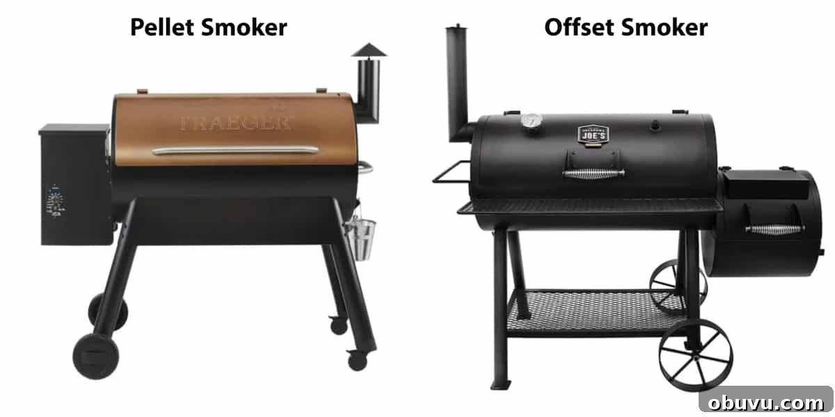 Smoked Whole Chicken Recipe: Juicy, Crispy Skin and Flavorful Smoke 9 a pellet smoker next to an offset smoker