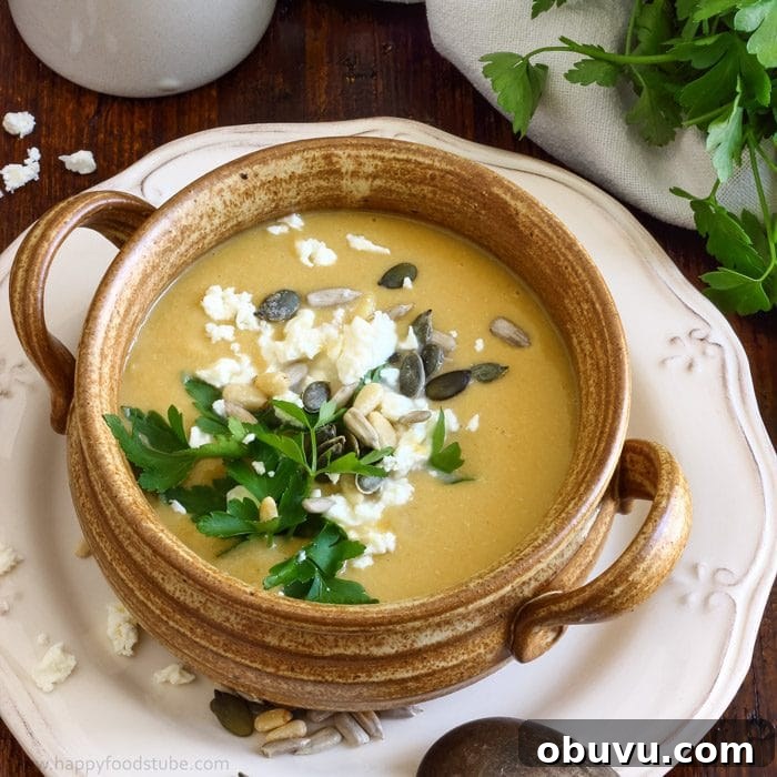 Creamy Roasted Sweet Potato Soup with Ginger and Thyme 11 Creamy Chickpea Soup with Coconut and Feta Photo