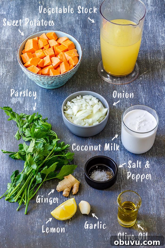Creamy Roasted Sweet Potato Soup with Ginger and Thyme 3 Sweet Potato Soup Ingredients