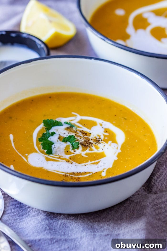 Creamy Roasted Sweet Potato Soup with Ginger and Thyme 6 Vegan Sweet Potato Soup Bowl