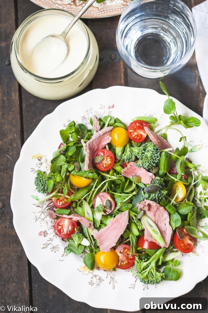 Watercress & Roast Beef Salad with Creamy Horseradish Dressing 3 Watercress and Roast Beef Salad with Horseradish Dressing from the top down