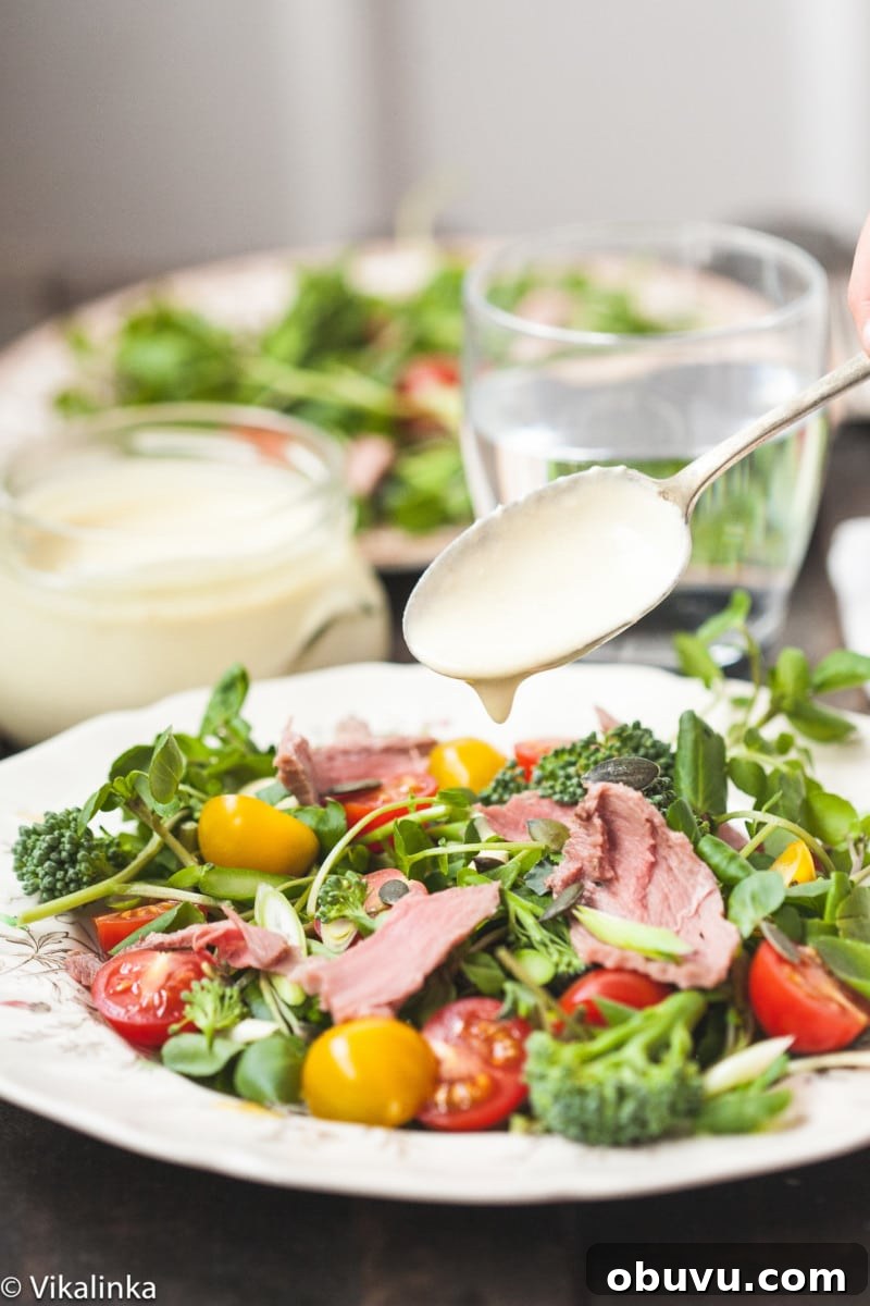 Watercress & Roast Beef Salad with Creamy Horseradish Dressing 4 watercress salad with roast beef on a plate