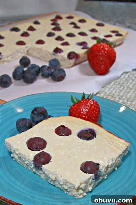 High-Protein Cheesecake Recipe for Muscle Gain and Low-Carb Diets 3 Fresh blueberries and strawberries with a protein packed dessert, breakfast, or snack.