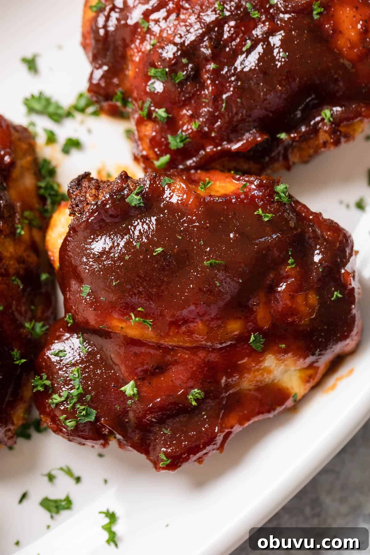 Crispy Air Fryer BBQ Chicken Thighs in 20 Minutes 10 the completed air fryer bbq chicken thighs