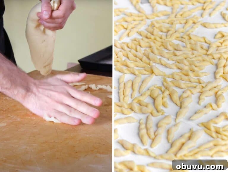 Handmade Trofie Pasta Recipe: Authentic Ligurian Method 12 Step 3 Pinching off small dough piece to roll and shape traditional trofie pasta.