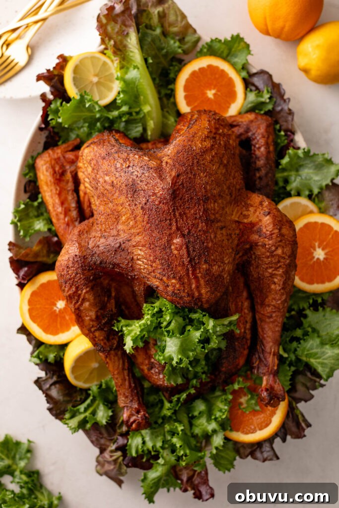 Soul Food Thanksgiving Menu 2024: 30+ Classic Recipes 2 smoked turkey on a bed of leafy greens with orange and lemon slices