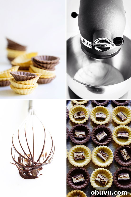 Mini Snickers Tartlets: Salted Caramel Peanut Chocolate Bites 5 Process Shots for Snickers Tartlet via Bakers Royale