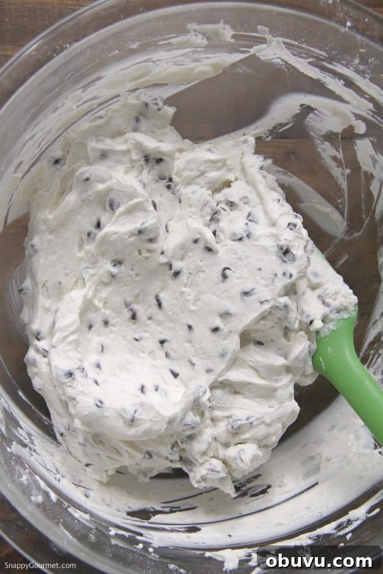 Cannoli Frosting recipe - delicious Italian frosting with mini chocolate chips Cannoli Frosting in mixing bowl