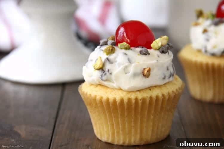 Cannoli Frosting recipe - best on cupcakes, cake, cookies, brownies, and more! cannoli cupcake