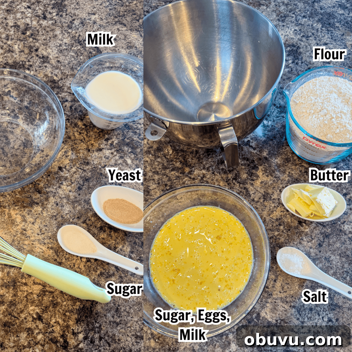 Crème Brûlée-Filled Donuts: Decadent Custard-Packed Treats 3 ingredients including sugar, yeast, milk, flour, butter, salt, and eggs.