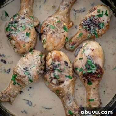 Crispy Pan-Fried Carrots with Garlic and Herbs 10 Chicken drumsticks in creamy sauce in a cast iron skillet