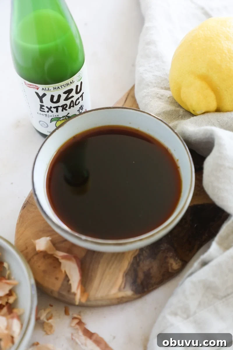 Yuzu Ponzu in a bowl for dipping.