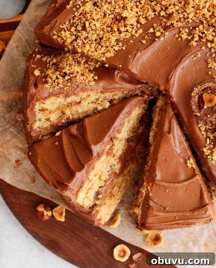 Decadent Chocolate Hazelnut Cake Recipe with Nutella Swirl 6 sliced chocolate hazelnut cake
