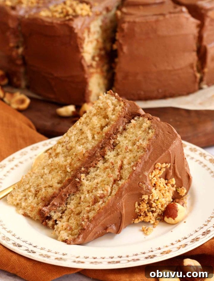 Decadent Chocolate Hazelnut Cake Recipe with Nutella Swirl 8 chocolate hazelnut cake slice