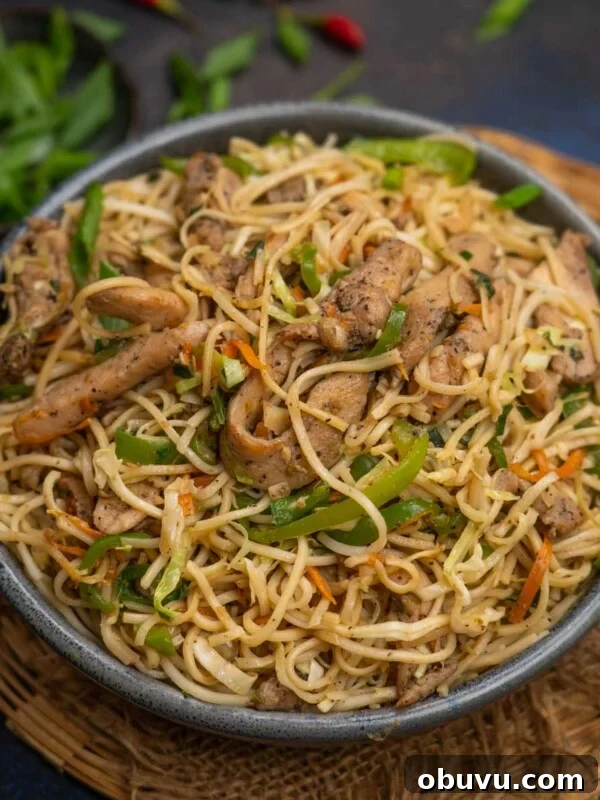Make these Chinese takeout copycat Chicken Hakka Noodles at home using my easy recipe.