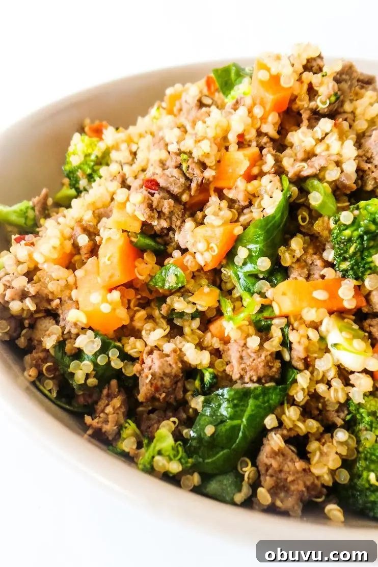 ground beef and broccoli fried quinoa