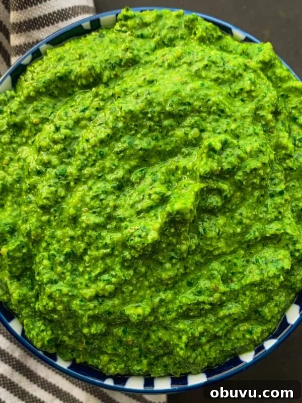Finished pesto in bowl.