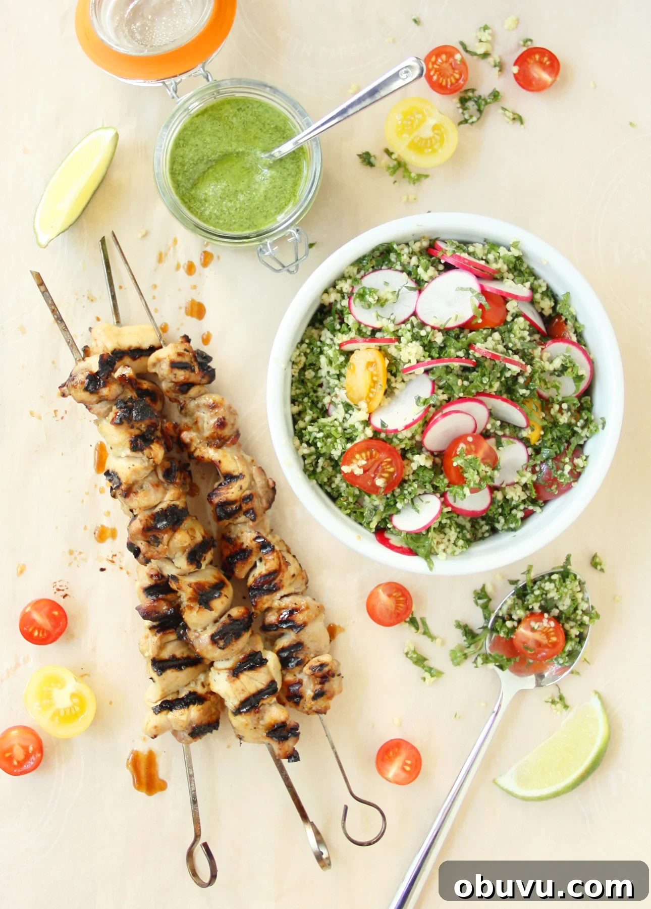 15 Summer Market Recipes to Celebrate Fresh Seasonal Produce 15 Grilled Chicken Skewers with Cilantro Pesto and Kale Tabbouleh