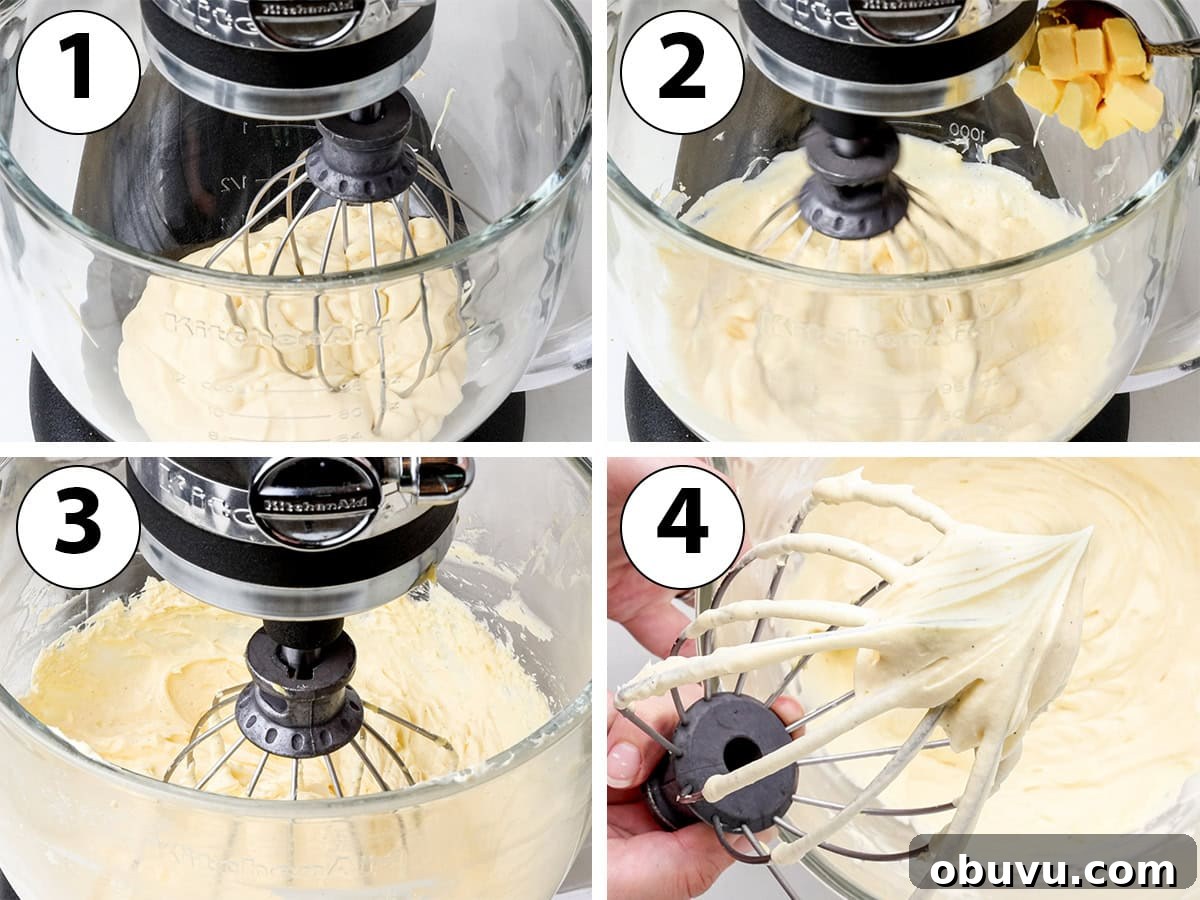 Method 2: adding the soft butter into the pastry cream while slowly whipping it together.