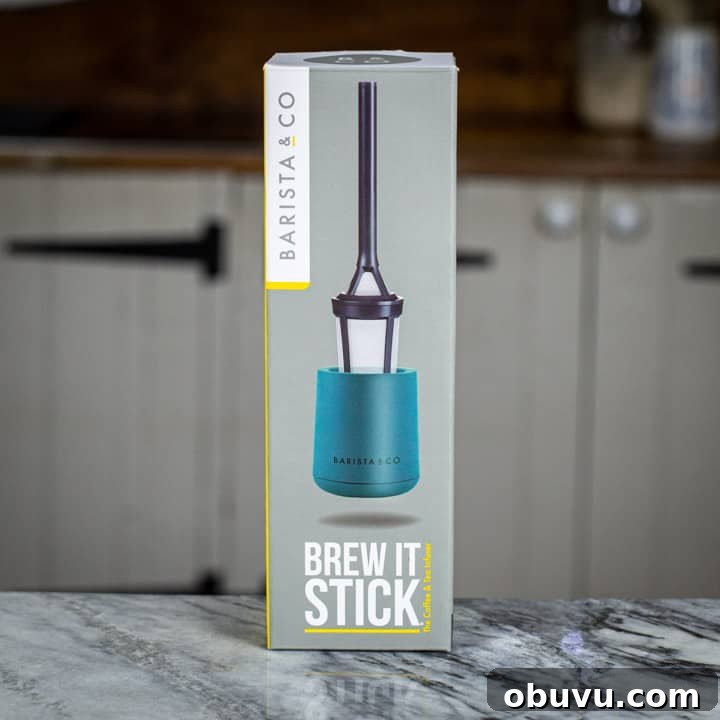 Brew It Stick Review — Is This the Ultimate Camping Coffee Maker? 3 Brew It Stick camping coffee maker box on marble surface