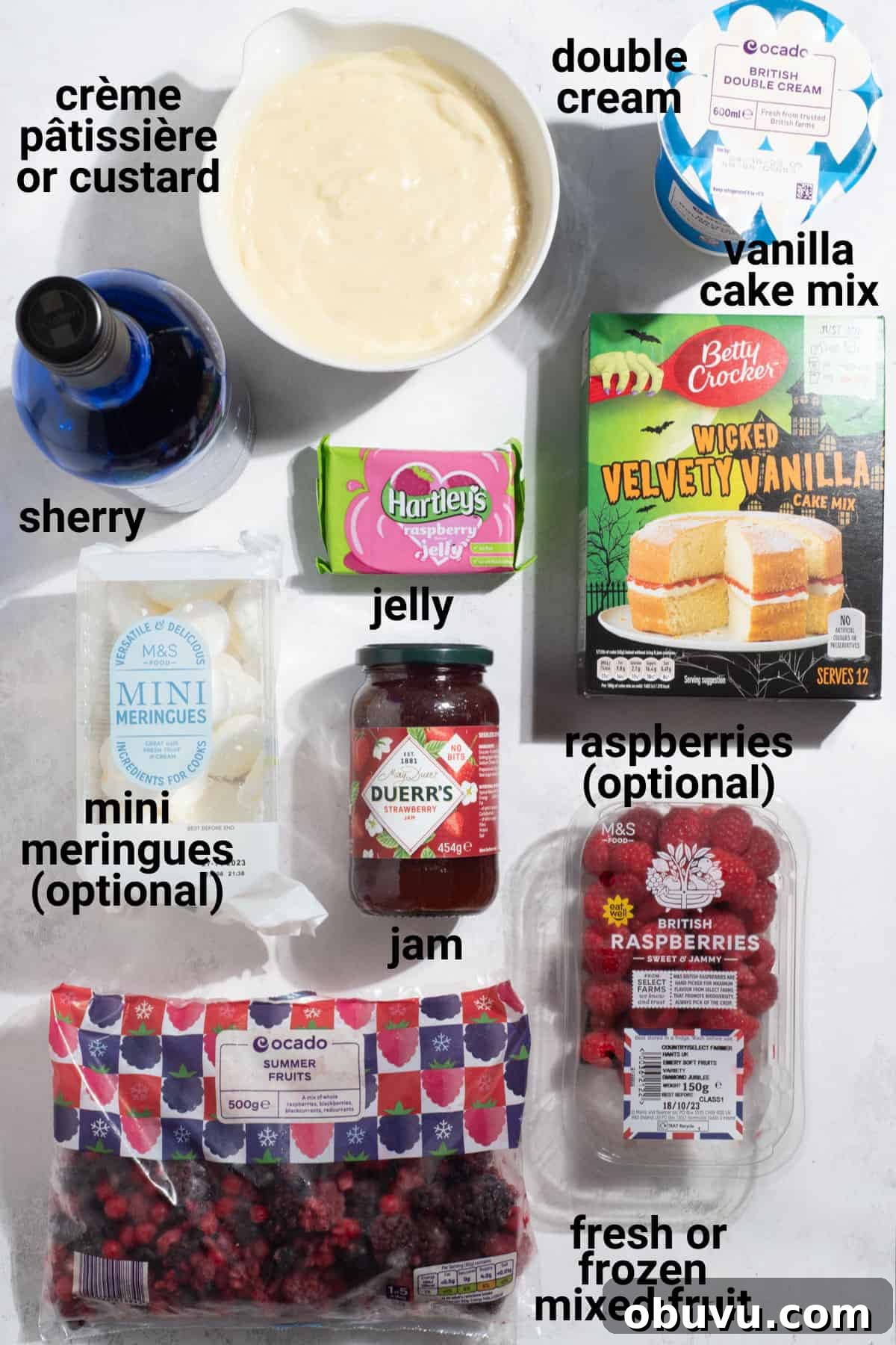 Classic English Sherry Trifle Recipe for Holiday Dessert 4 Sherry trifle ingredients.