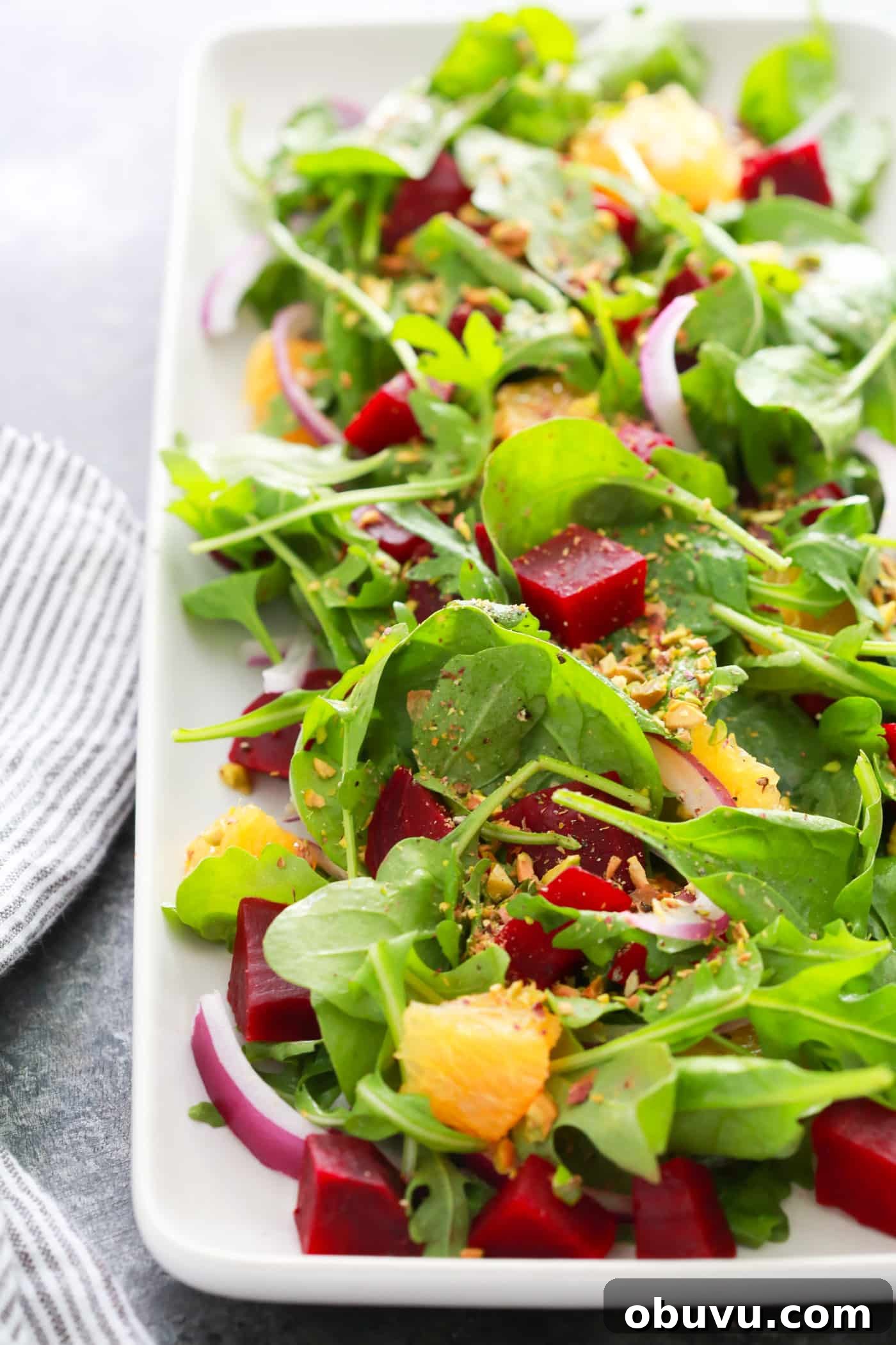 This Autumn Beet Orange Salad is flavorful, healthy, effortless and it’s tossed with a tangy orange mustard vinaigrette.