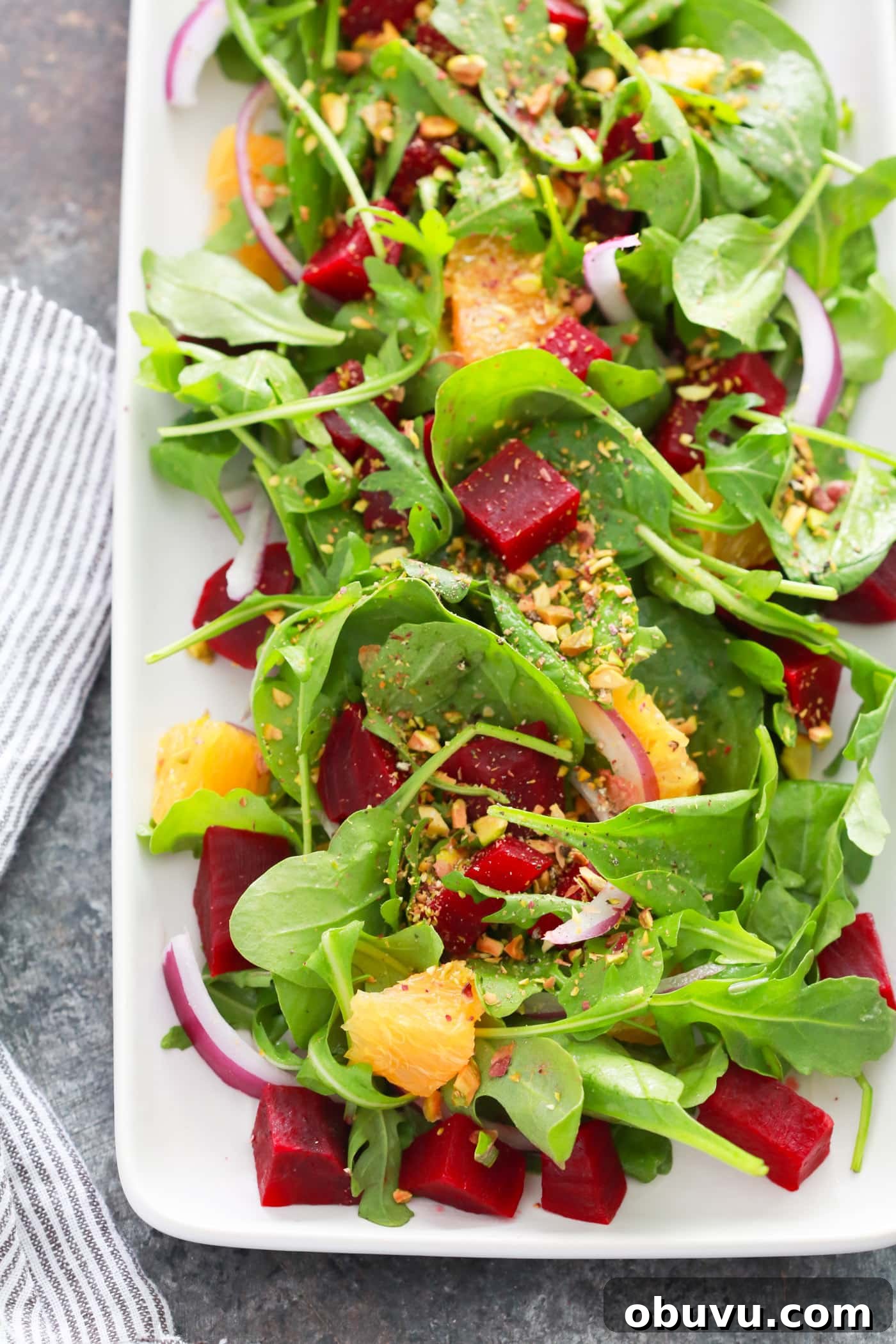 This Autumn Beet Orange Salad is flavorful, healthy, effortless and it’s tossed with a tangy orange mustard vinaigrette.