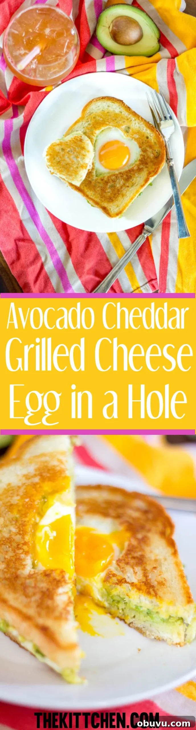 Avocado Cheddar Grilled Cheese Egg in the Hole combines three of my favorite things: grilled cheese, avocado toast, and a sunny side up egg. What more could you want? This meal is the ultimate brunch.