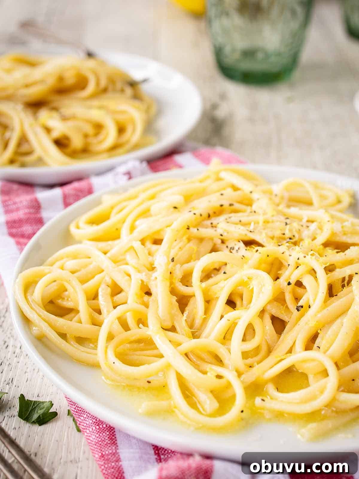 Lemon Pasta Recipe prepared and on a plate.