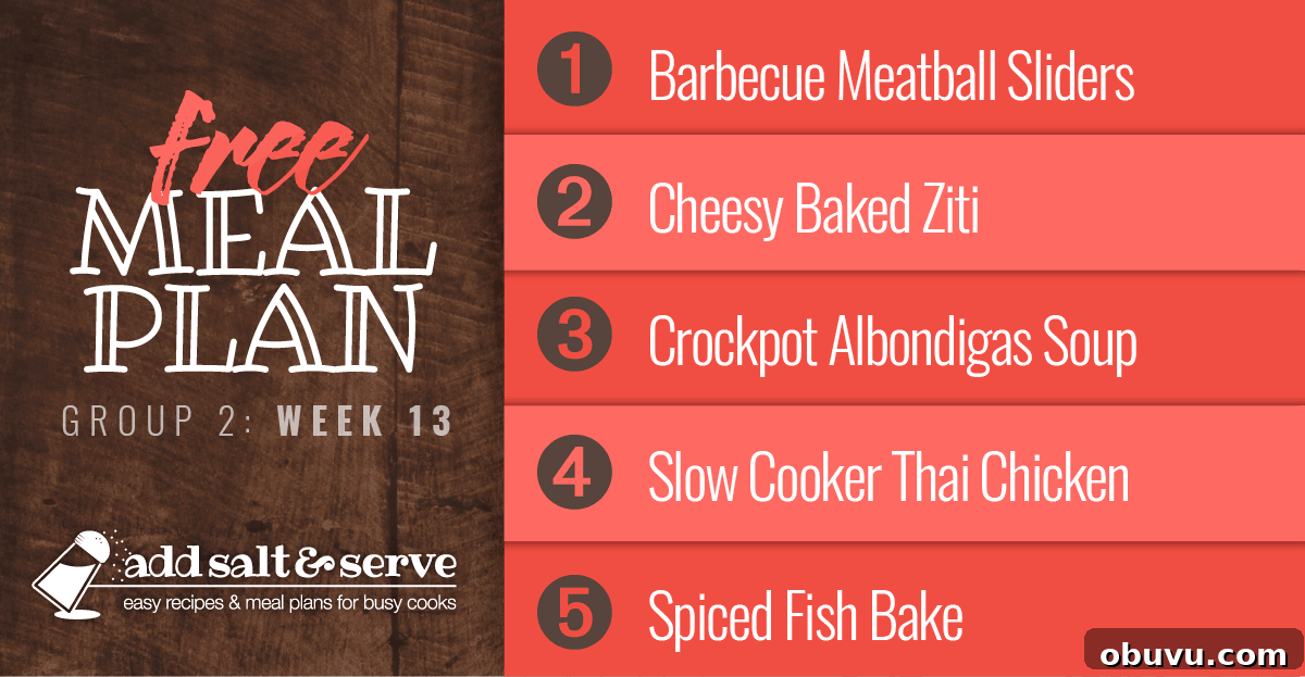 Week 13 Meal Plan: Group 2 Weekly Menu & Grocery List 2 List of meals for free meal plan for week 13 (group 2)