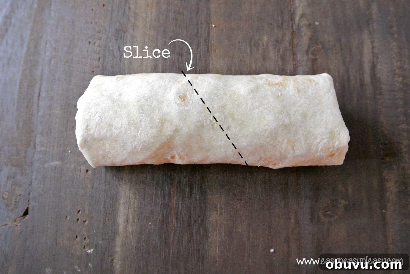 Picture-Perfect Grilled Chicken Wrap: Step-by-Step Rolling Guide 12 How to make a picture perfect wrap. Cut on the diagonal.