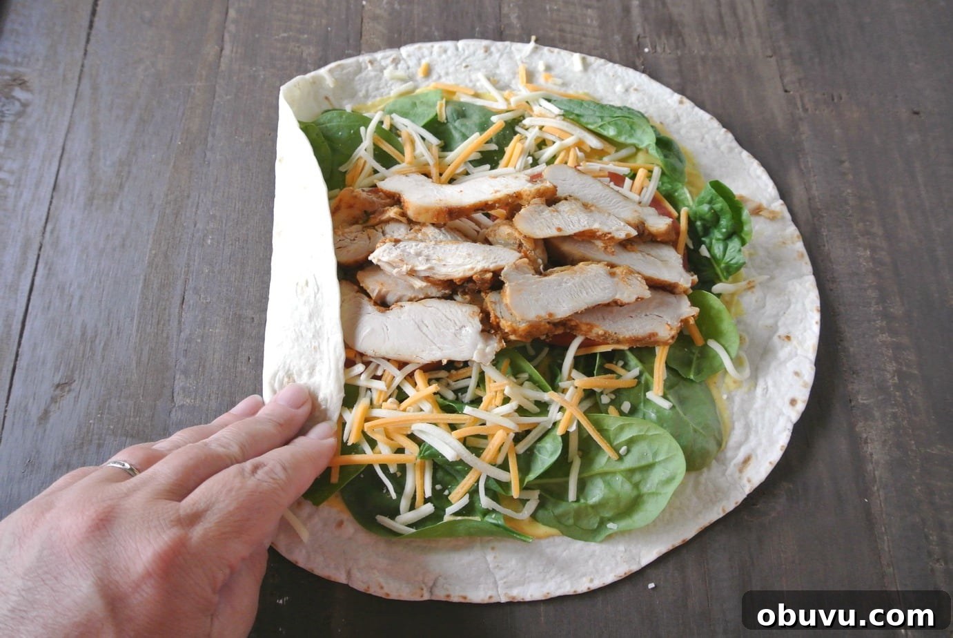 Picture-Perfect Grilled Chicken Wrap: Step-by-Step Rolling Guide 9 How to make a picture perfect wrap. The fold.