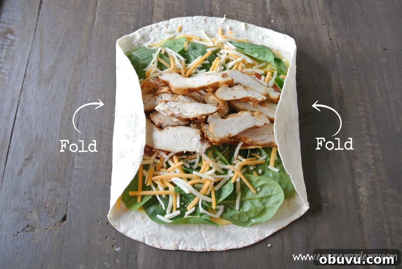 Picture-Perfect Grilled Chicken Wrap: Step-by-Step Rolling Guide 10 How to make a wrap. Fold in both sides.