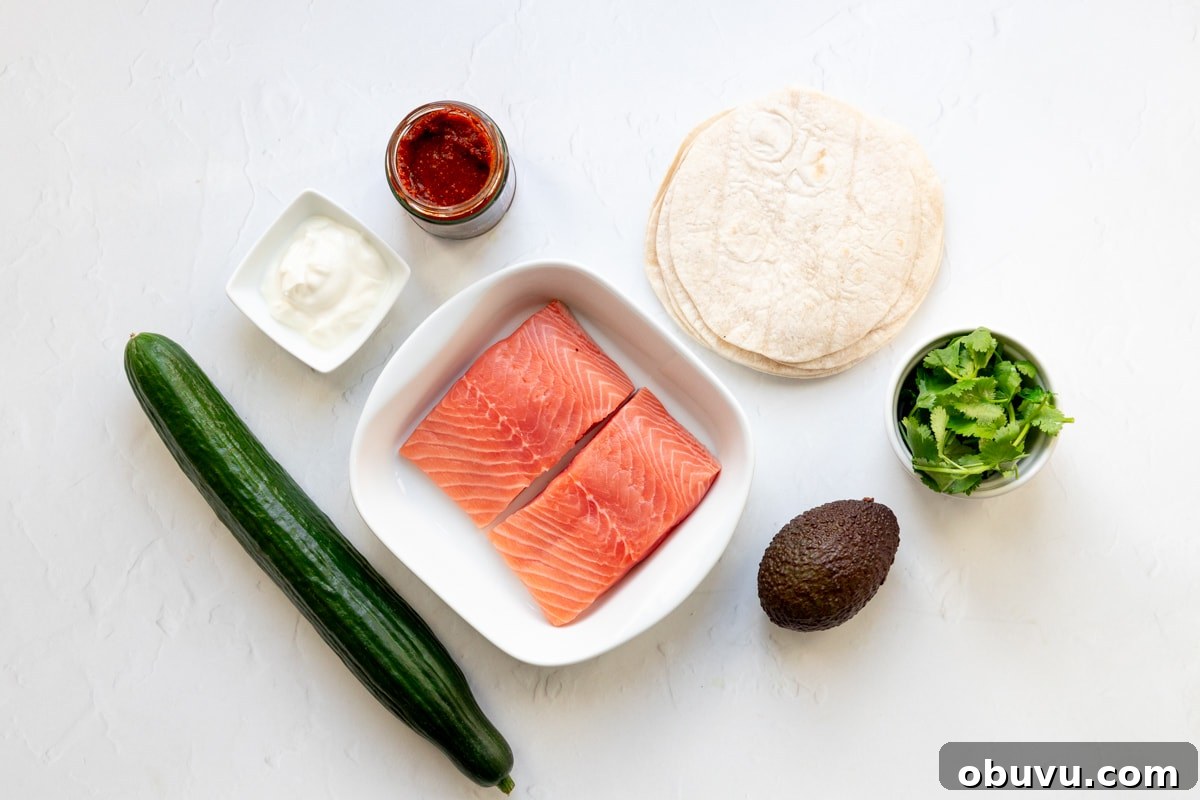 Ingredients for tandoori salmon tacos